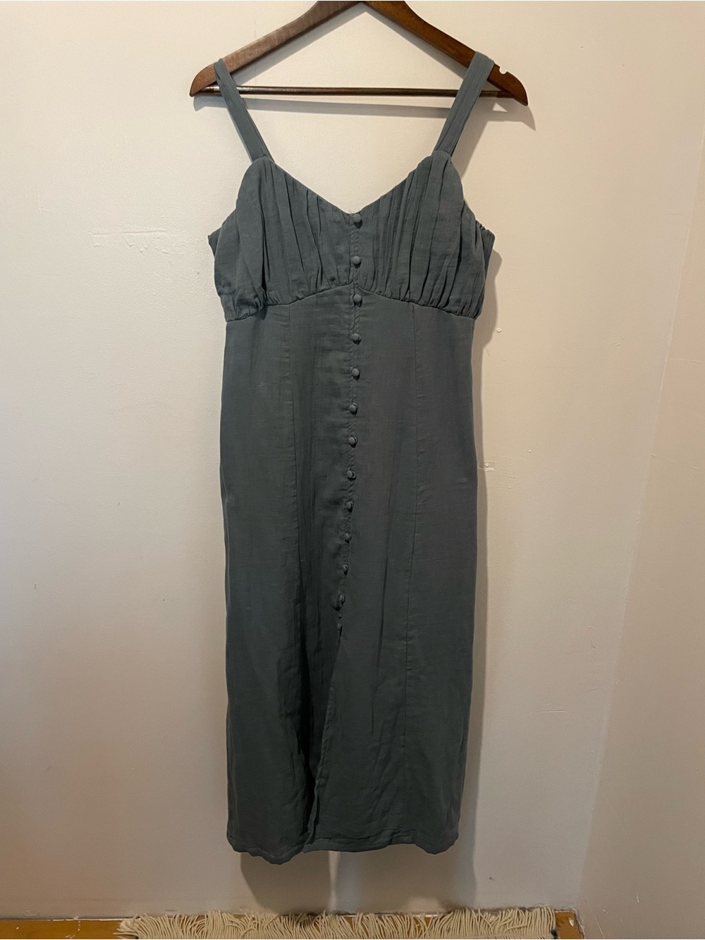 Sleeveless Button-Front Midi Dress in Slate Green/Blue